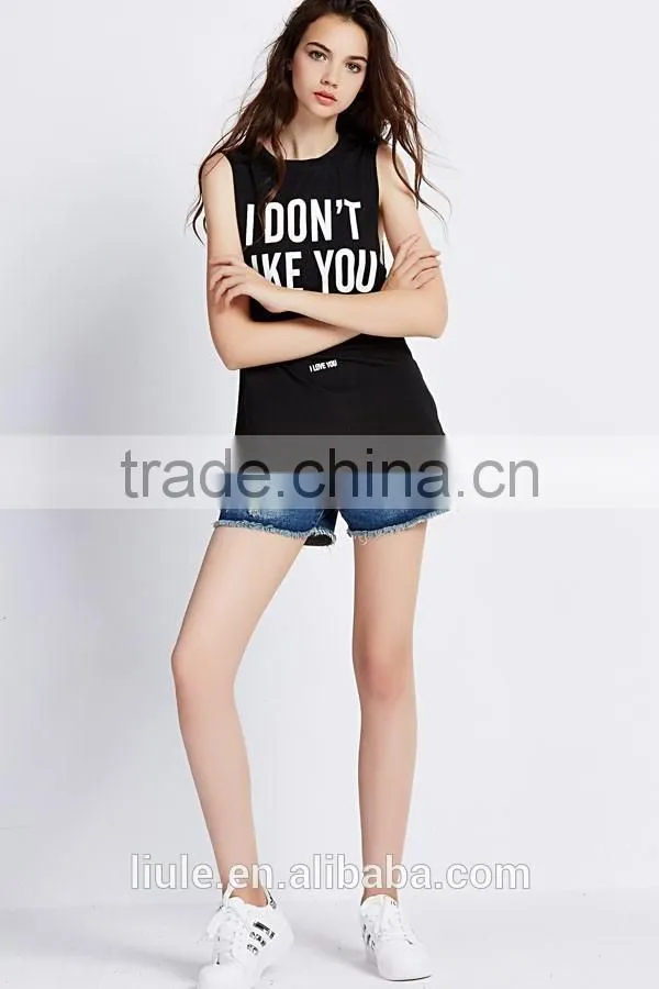 Women Gym Slim Black Print Round Neck Casual Tank Top ladies summer tank top