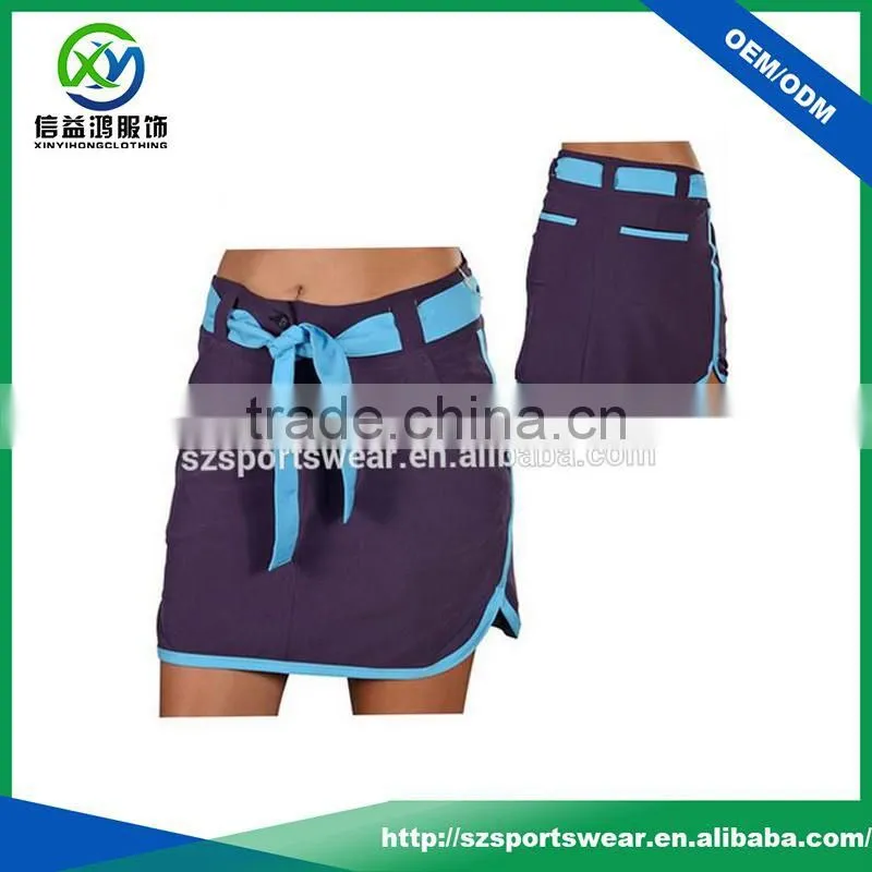 Latest design contrast collar tie slim ladies sportswear golf skirts