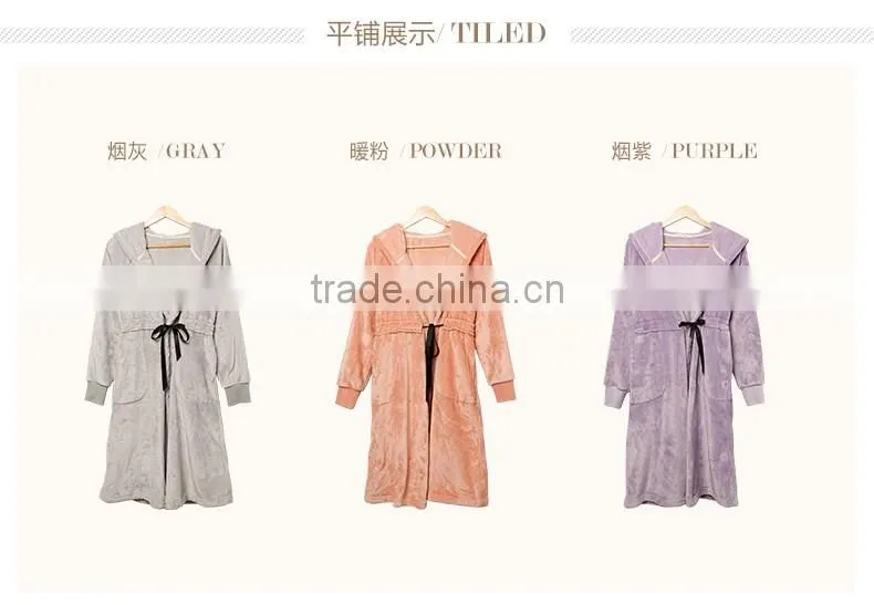 Logo Printed Qianxiu 100 polyester Warm Ladies Night Robe