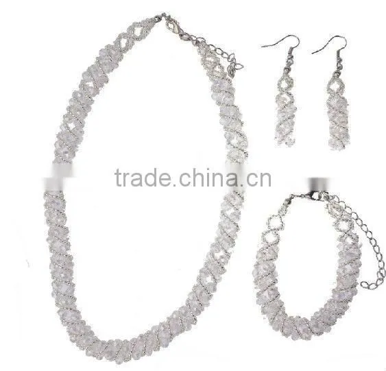 2014 Glass Beaded Fashion Jewelry Set with Necklace,Earrings and Bracelet;Wholesale Jewelry Sets,Bridal Jewelry Sets DB01488