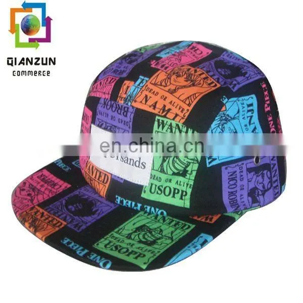 hot sale black custom leather trap leather 5 panel cap