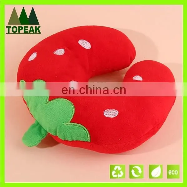 Custom travel U shape plush strawberry neck pillow cute red neck pillow