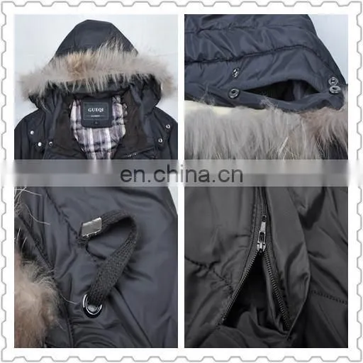 fashion mens winter fur hood cow buckle down padded lo