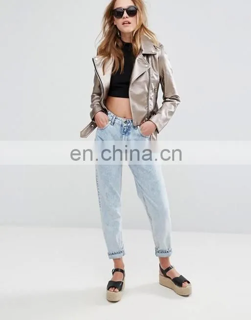 2017 Fashion factory price ladies jacket women clothing pu/polyester leather jacket