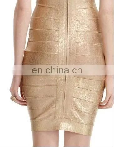 2014 gold bandage dress v neck foil printing wome dress