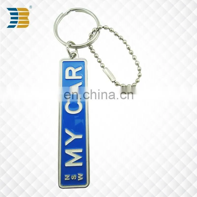 rectangle soft enamel custom metal keychain with stainless steel beads