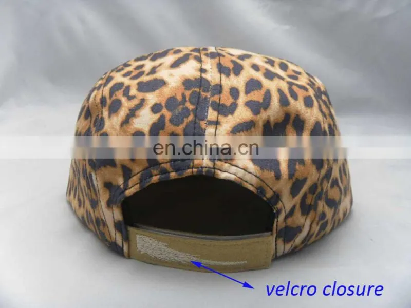2016 custom 5 panel flat leopard 3D embroidered logo hats with factory direct supply