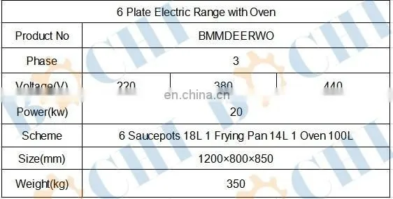 BOCHI 380V 6 Plate Electric Range For Boat