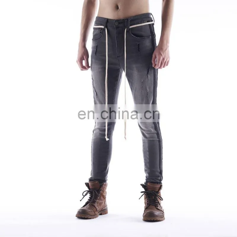 DiZNEW custom mens skinny jeans in blue ripped patches trousers for men