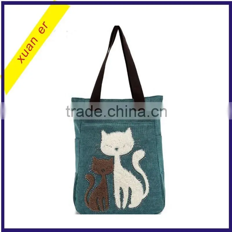 Wholesale fashion cartoon animals canvas lady handbag in china alibaba