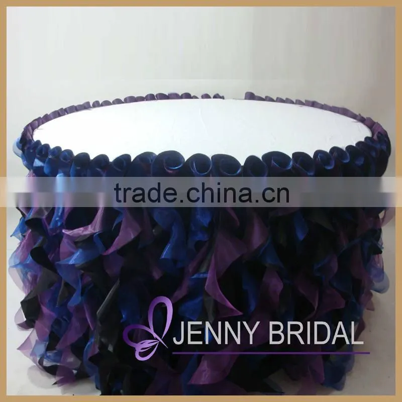 TS055E new fancy organza and taffeta curly willow wedding table skirting