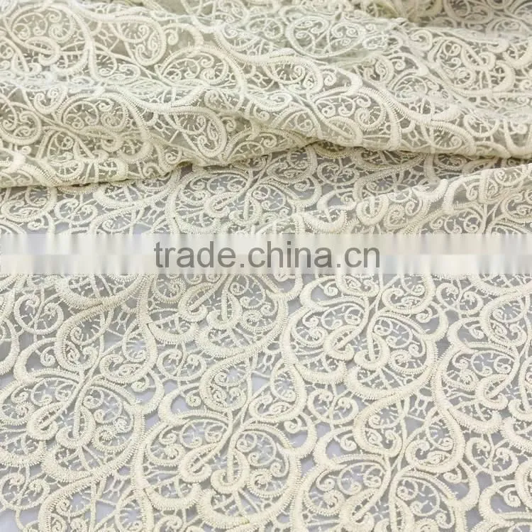 Latest fashion top quality 3d embroidery white QMilch embroidered organza fabric for women cloth