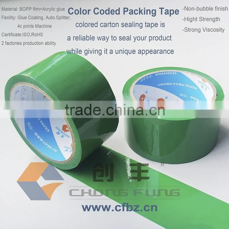 Color Coded Sort & Identify Acrylic BOPP Adhesive Green Color Transparent Tape