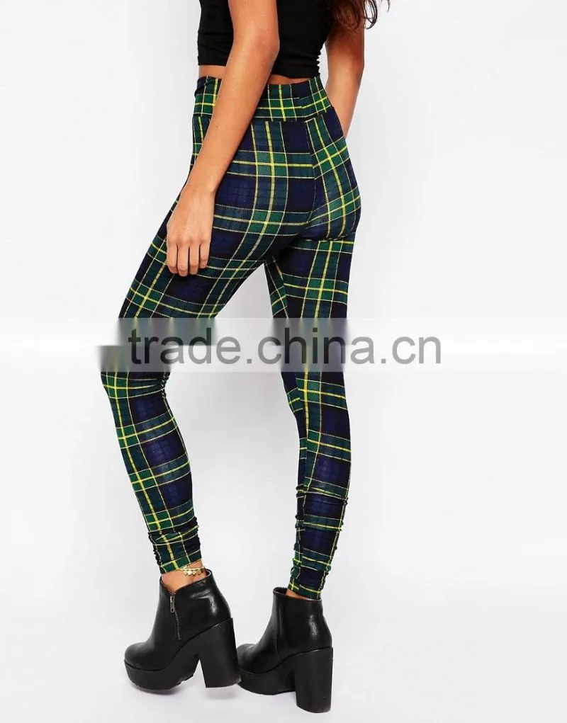 striped in check print stretch knit skinny women legging