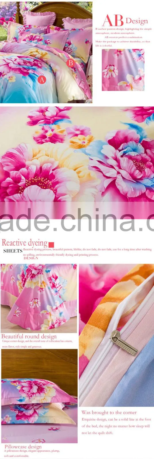New design beautiful color cotton comfortable and soft 4 pcs bedding set