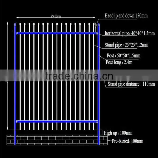 Hot dip galvanised tubular metal fence panel