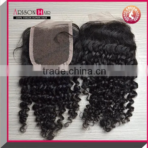 7a grade brazilian hair wholesale kinky curl hair lace closure with 4*4 bleached knots