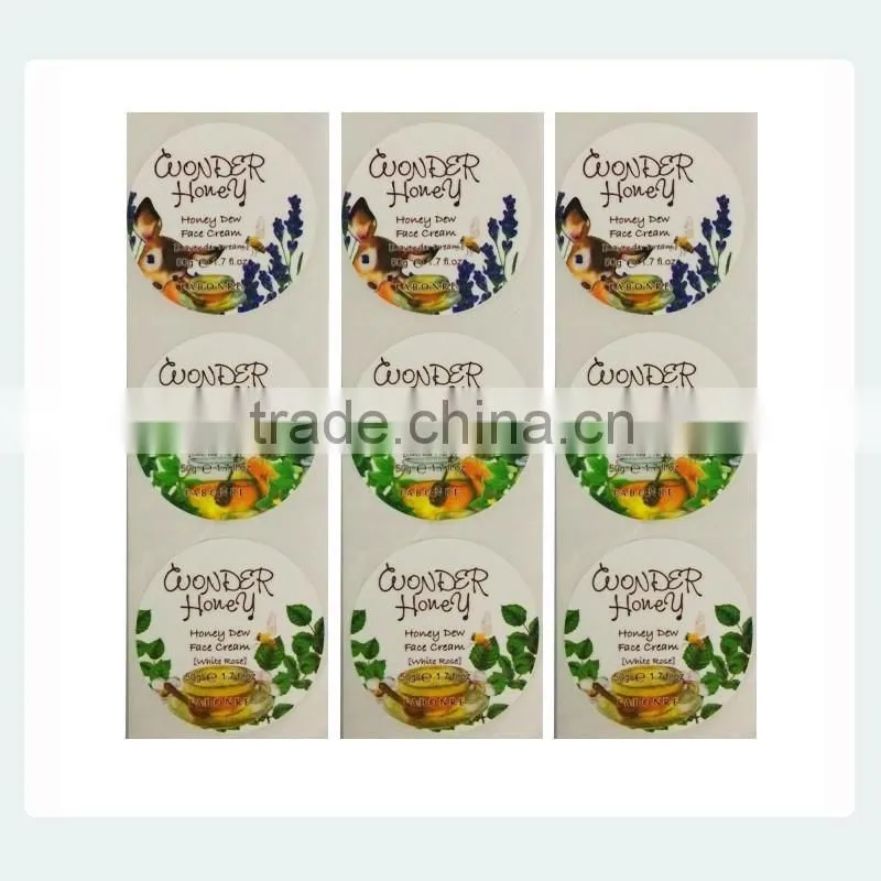 Factory printed adhesive labels used in cosmetics