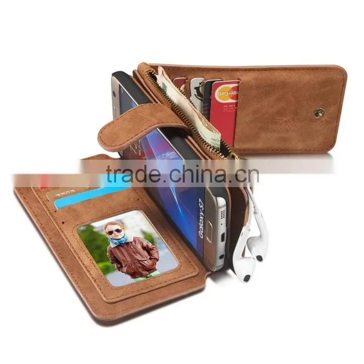 Caseme Card slot PU leather wallet case for S7 Zipper photo frame flip case for S7