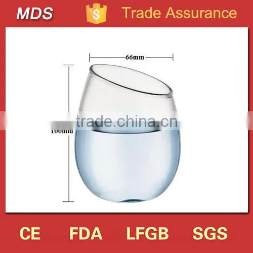 Factory price high borosilicate slanted stemless wine glass