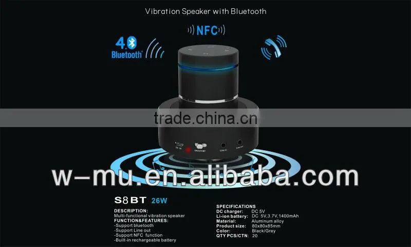 Market Futian Speaker, Bluetooth 26 watt Vibration Speaker with Micro USB Power Supply