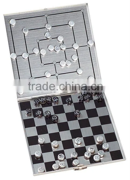 aluminum 2 in 1 magnetic chinese chequers and international chess