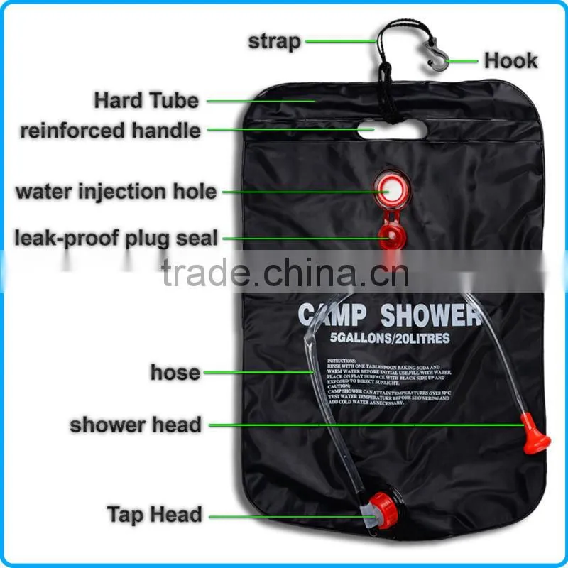 5 gallons/20 liters Solar Heating Camping Shower Bag Hot Water 45 centigrade Hiking