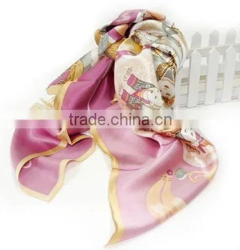 Printed Square Silk Scarf with national style