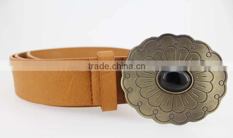 2015 Vintage Style women's fashion PU brand belt with Flower shape buckle