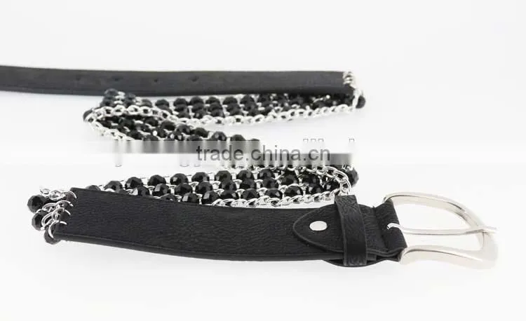 2015 fashion dress PU belt with hematite plastic beans accessories in yiwu