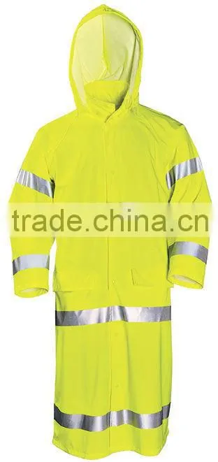 HIGH VISIBILITY LONG PATTERN PU RAINCOAT