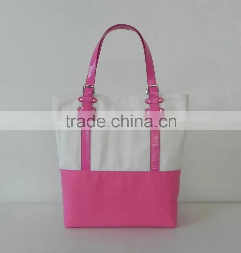 2016 best selling eco canvas tote bag with pu handles