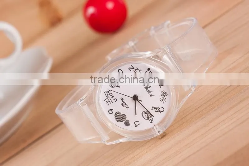 Stock!Wholesale Cheap New 2015 Fashion Korea Style High Quality Cute Rabbit Transparent Plastic Wrist Watch