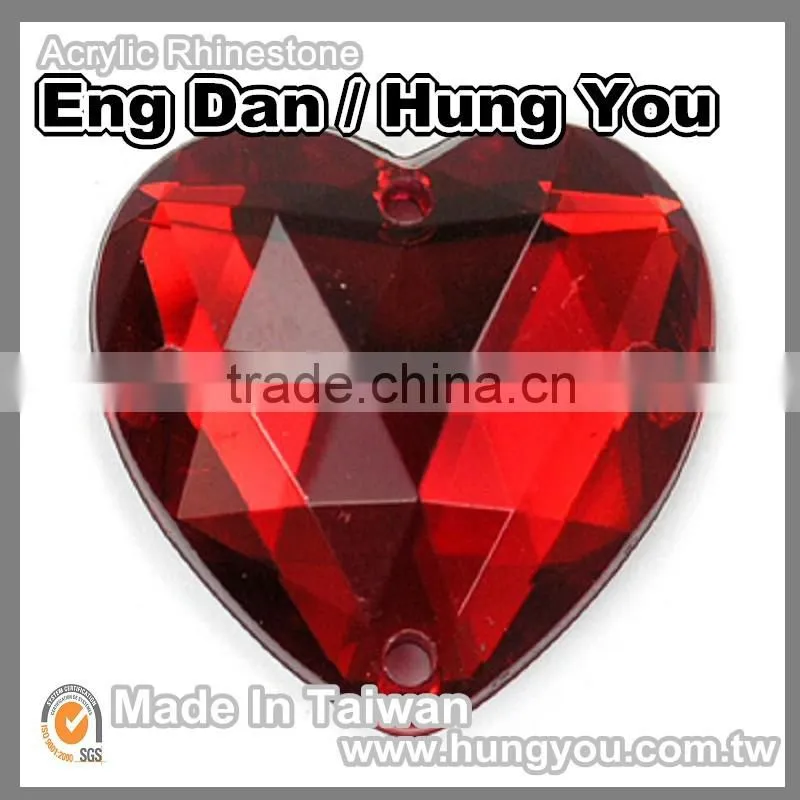 Bulk Wholesale 4 Holes Heart Shaped Sew On Acrylic Rhinestone With Silver Foil Back