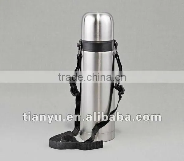 Fashionable stainless steel vacuum thermos bottle with carrying belt