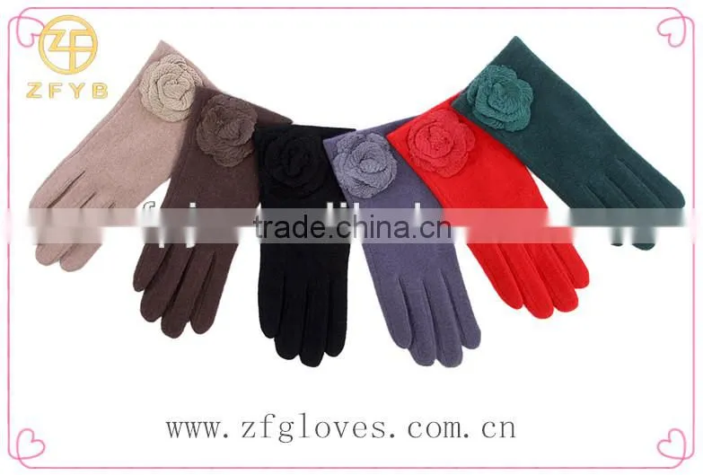 ZF3102 Lady winter colorful wool glove with flower