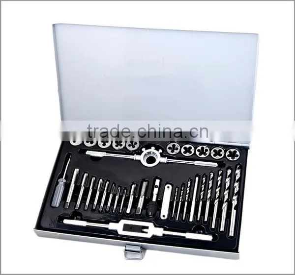 Customized cheap BSP tap and die set with drill bit set 34pc in iron box