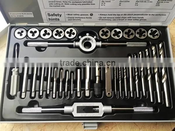 High quality BSP taps and dies and drill bit in metal box hand tool kit