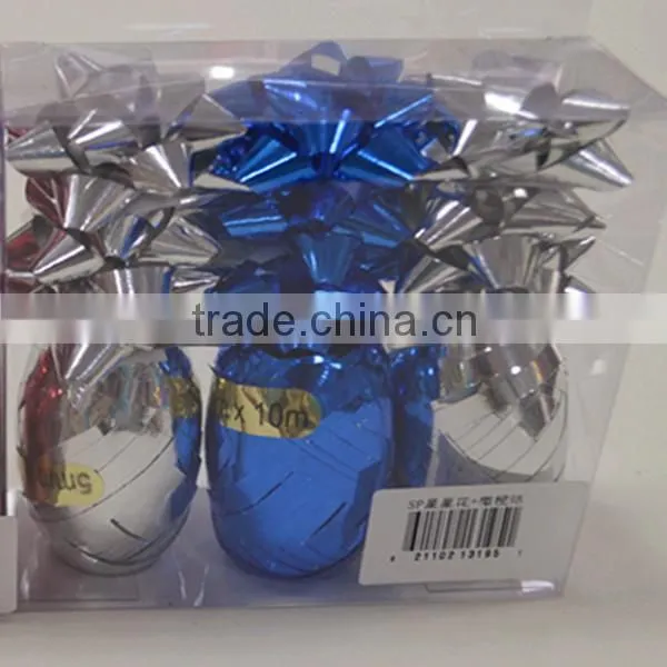 Printed PET PVC Gloss Metallic Gift Star Bow And Curly Ribbon Egg