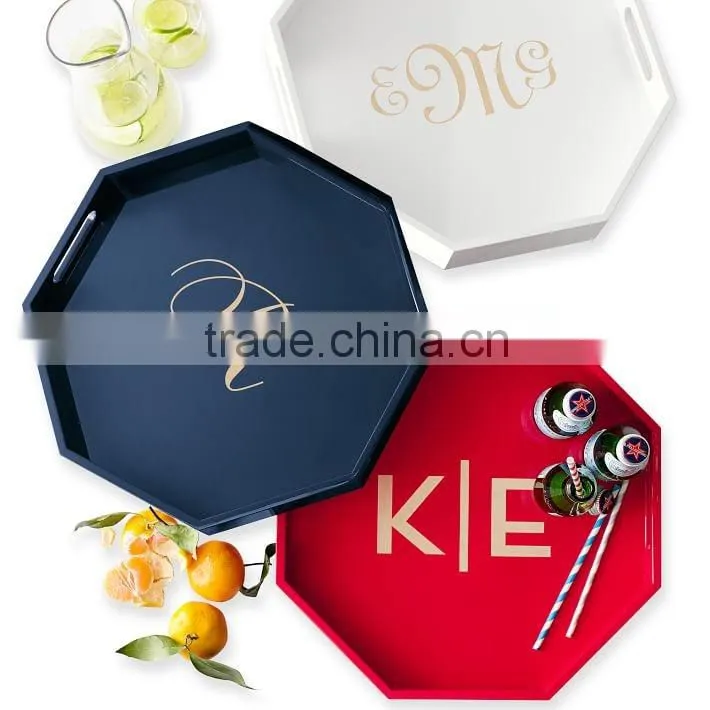 Best selling black and white edge lacquer wood serving tray table