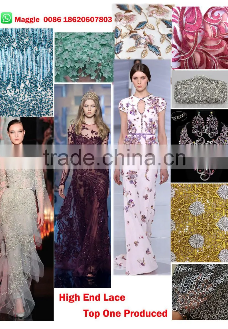 heavy lace fabric Dubai beaded embroidery designs flower lace chemical cord lace fabrics