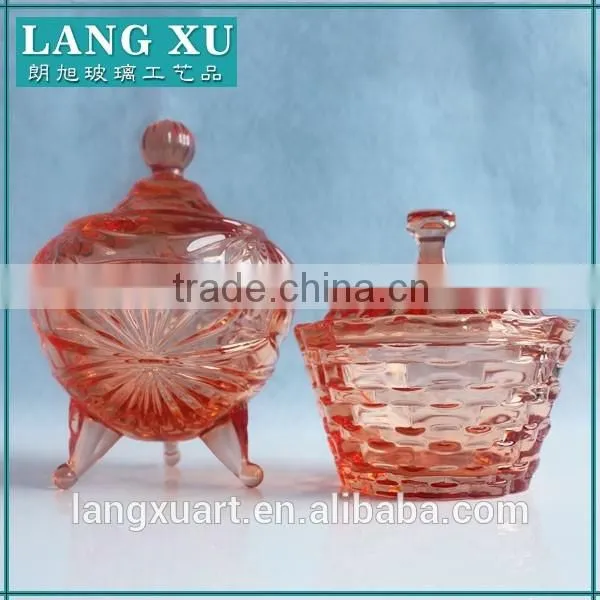 LX-T054 china manufacturers tableware decrative spray color footed crystal glass candy bowl with lid