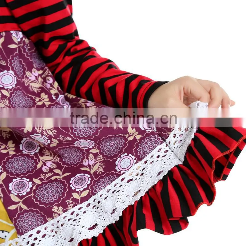 2016 christmas kaiya fall red and black stripe cotton top dress and pant long sleeve little girls boutique remake clothing sets