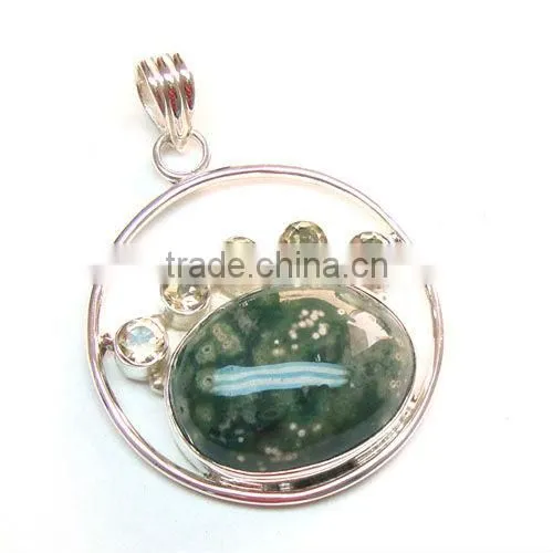 925 Sterling Silver Citrine & Dichroic Glass Pendant