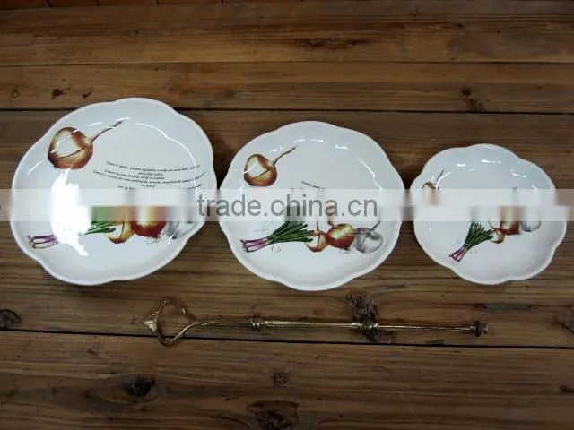 flower shape 3tier ceramic cake stand with metal stand