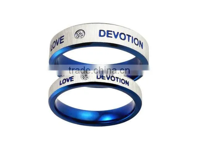 KSTONE blue love stainless steel couple rings with cz stone