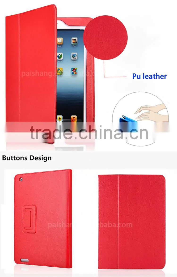 Multicolored genuine Pu leather book style folding stand cover for iPad table case for iPad 4 / 3/ 2