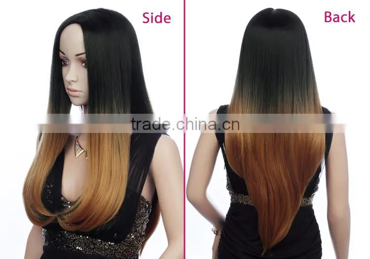 Mixed grey/black/blonde straight wig synthetic long 3/4 ombre wig