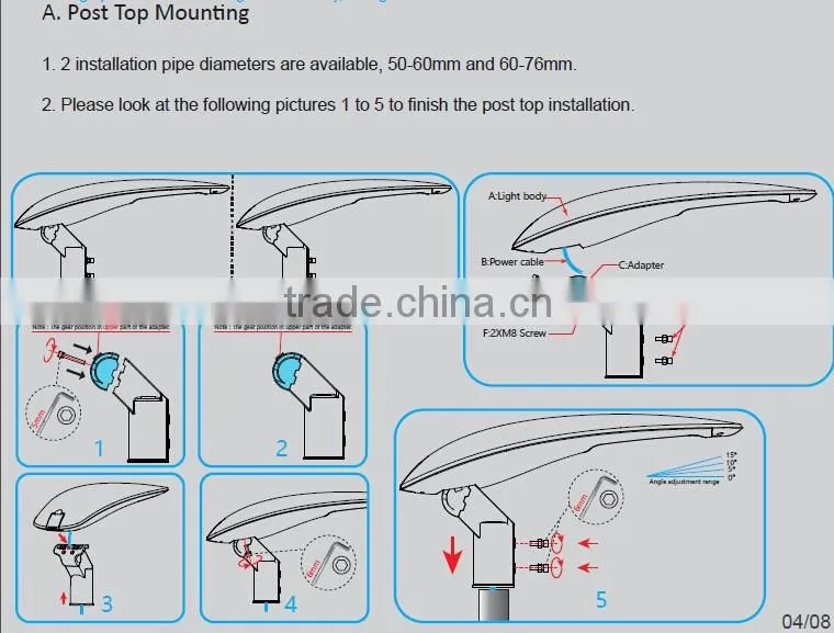 TUV-GS approved post top/side mounting patent lens high efficient 60w led street light