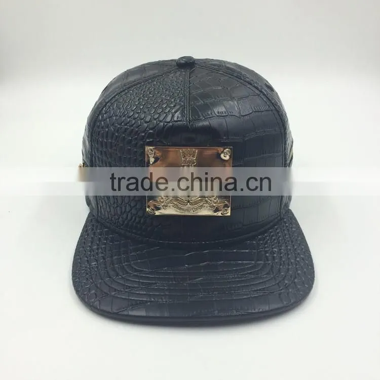 custom metal plate snapback hat with zip on the side panel